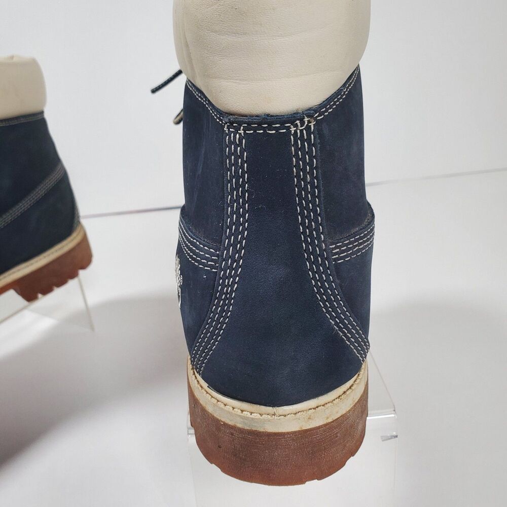 Timberland Men’s Premium 6-Inch Waterproof Boots 8.5M Navy Nubuck White Collar - Picture 9 of 16